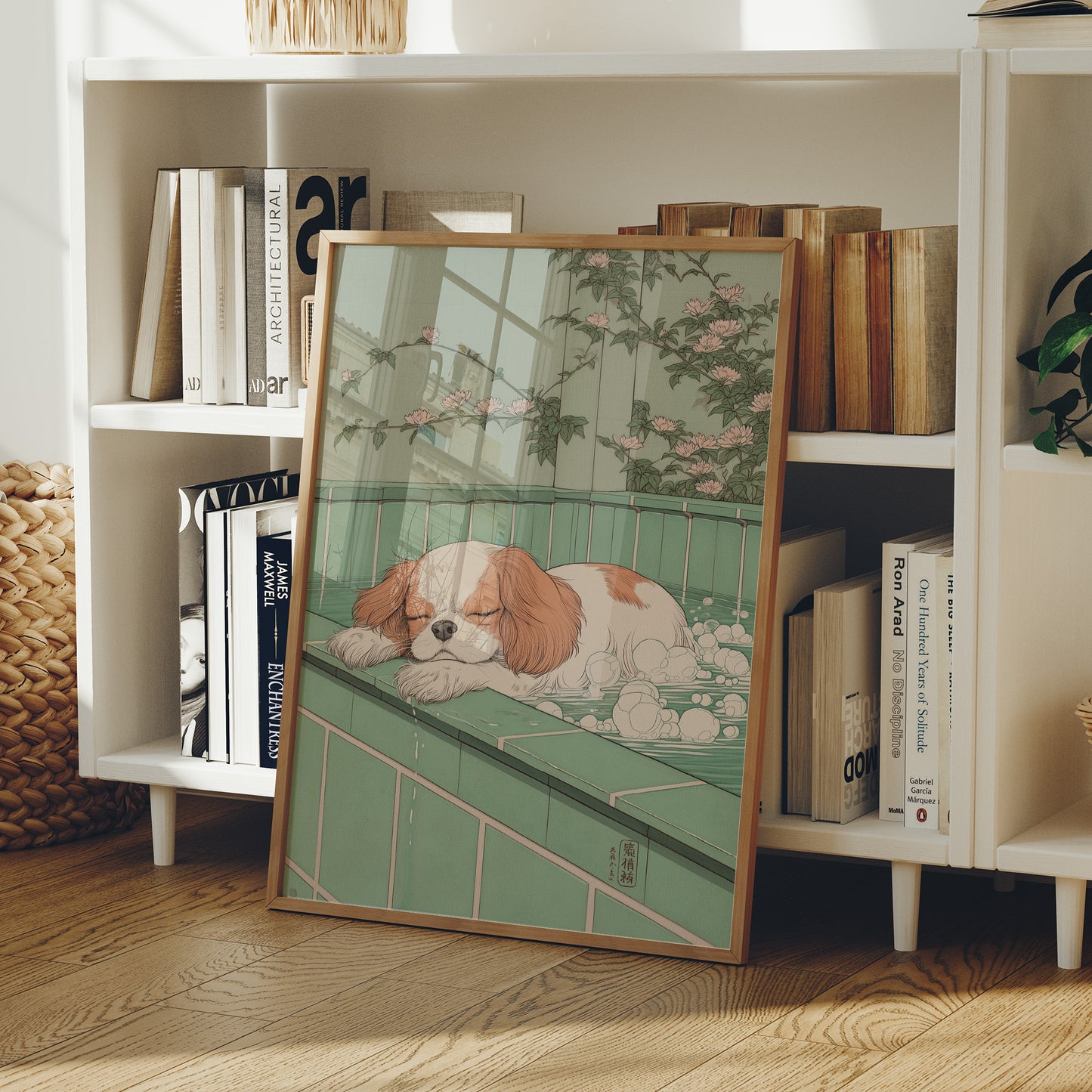 Peaceful Pup Among Cherry Blossoms