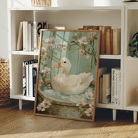 White Duck Among Spring Blossoms