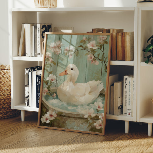 White Duck Among Spring Blossoms