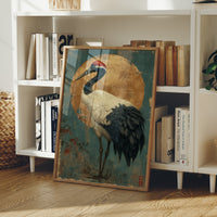 Noble Crane Against Golden Moon