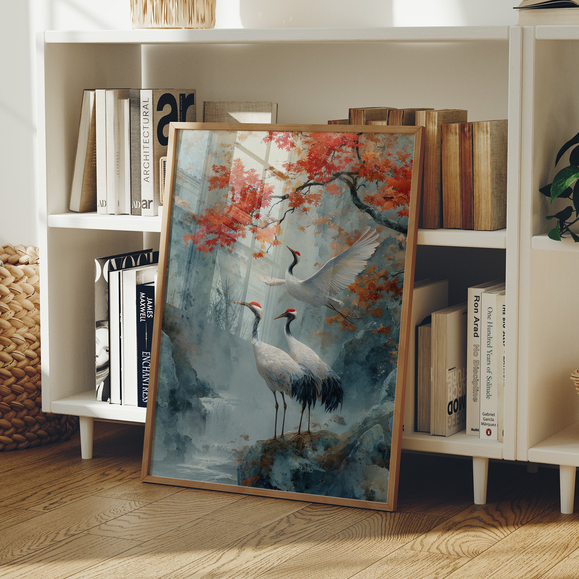 Cranes Dance Below Maple Fire