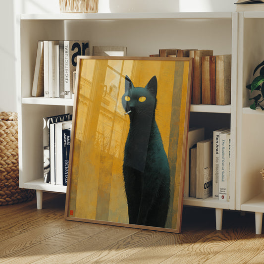 Midnight Cat Against Golden Dawn