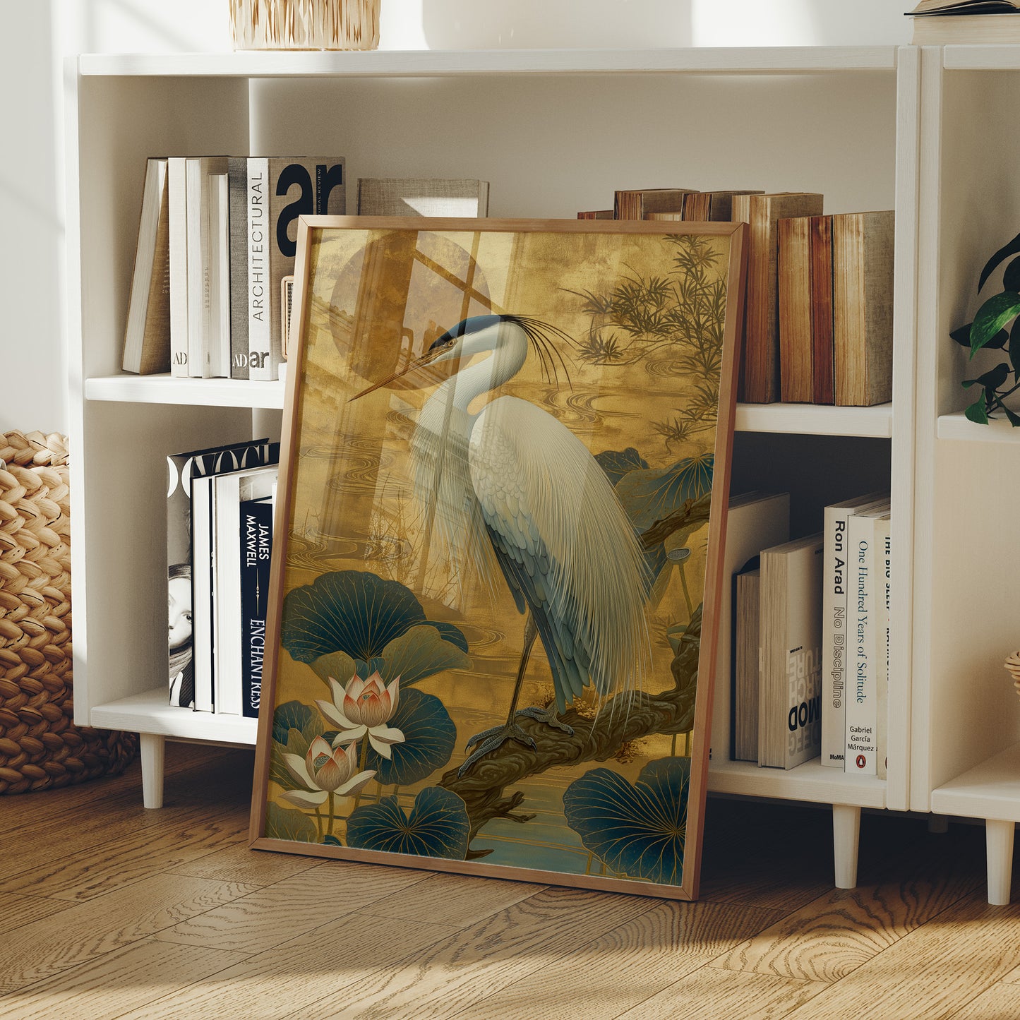 Lotus Moon Greets Noble Heron