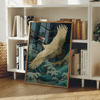 Crane Soars Through Starlit Waves