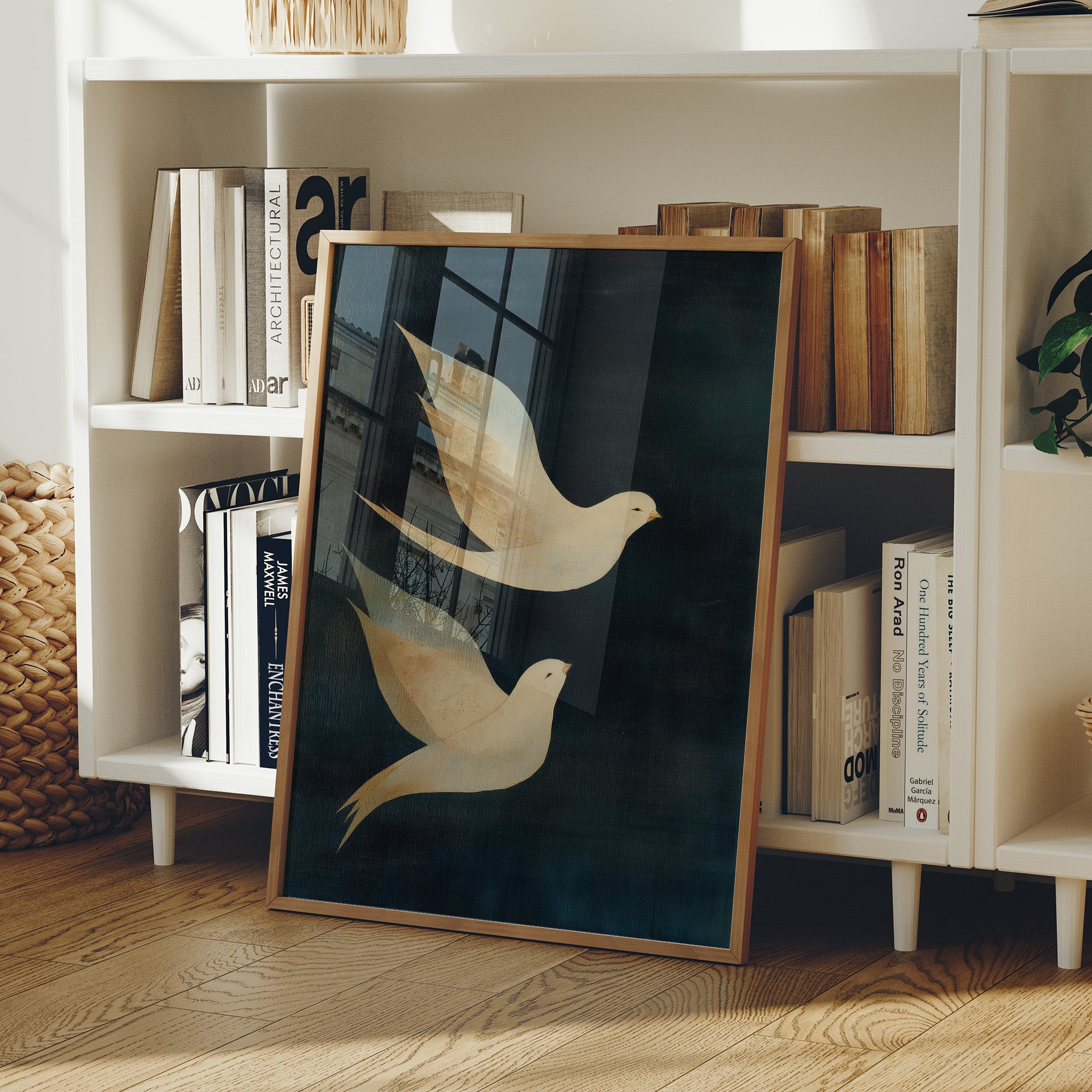 Doves Float Through Midnight Blue