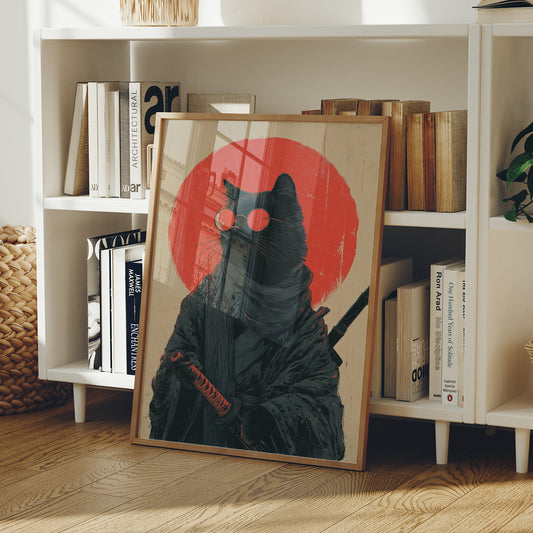 Samurai Cat Guards Red Moon Rising