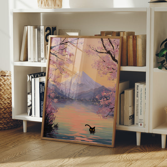 Curious Cat Meets Cherry Blossom Lake