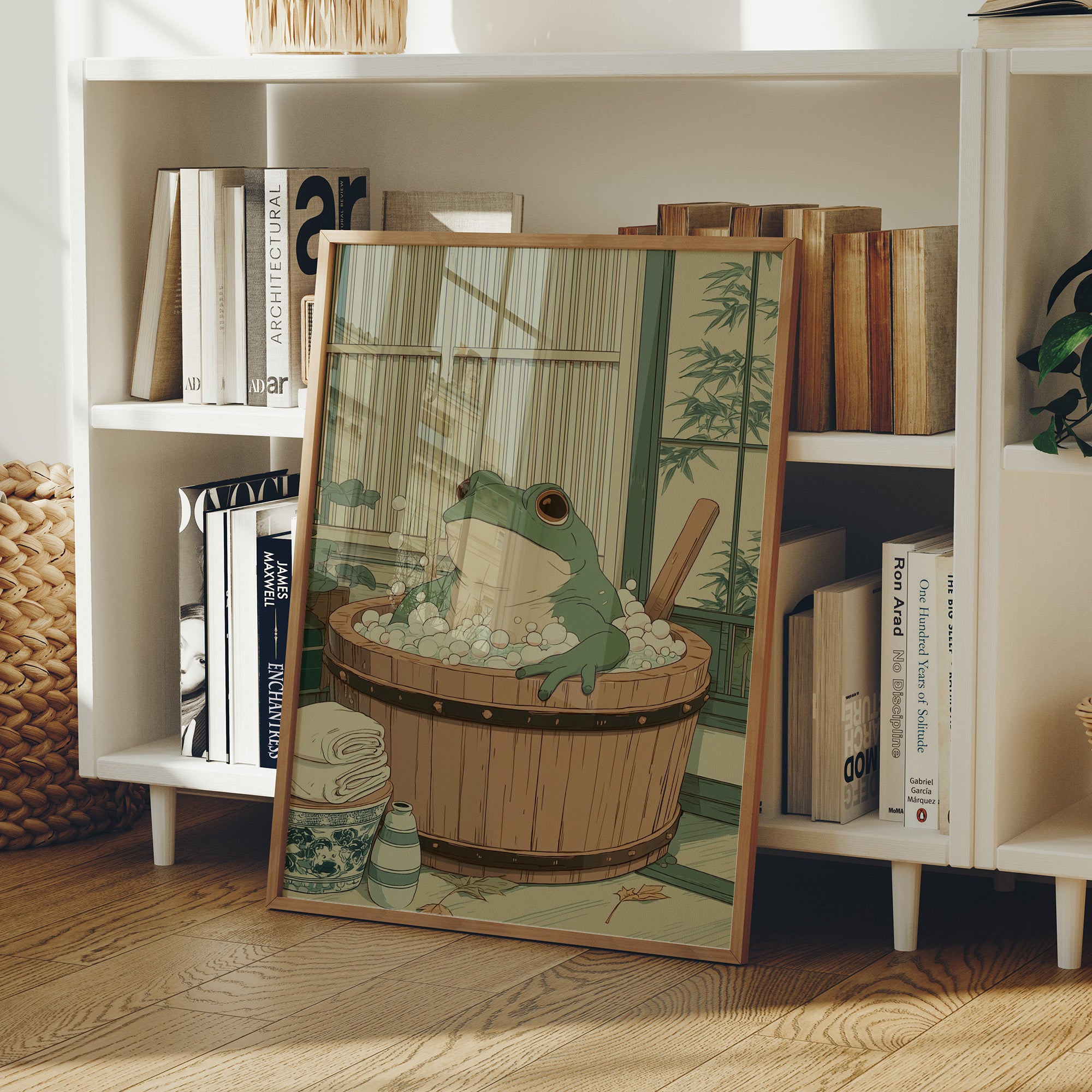 Frog's Peaceful Soak In Bamboo Bath