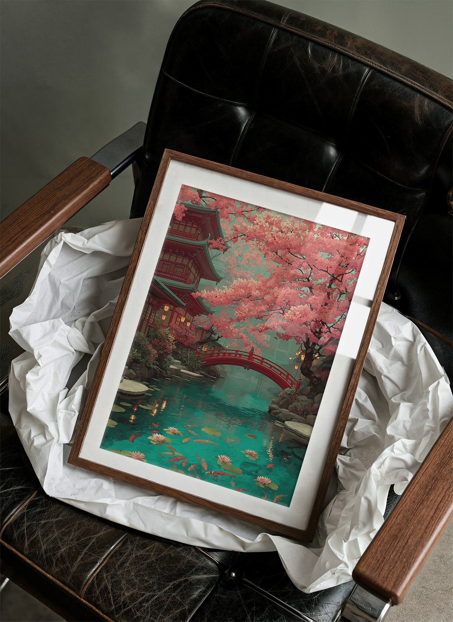Cherry Blossoms Dance Above Koi Pond