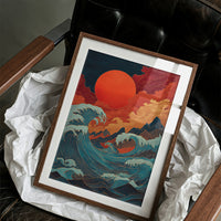 Ocean Flames Dance Under Crimson Moon