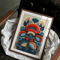 Folk Blooms Dance In Coral Blue