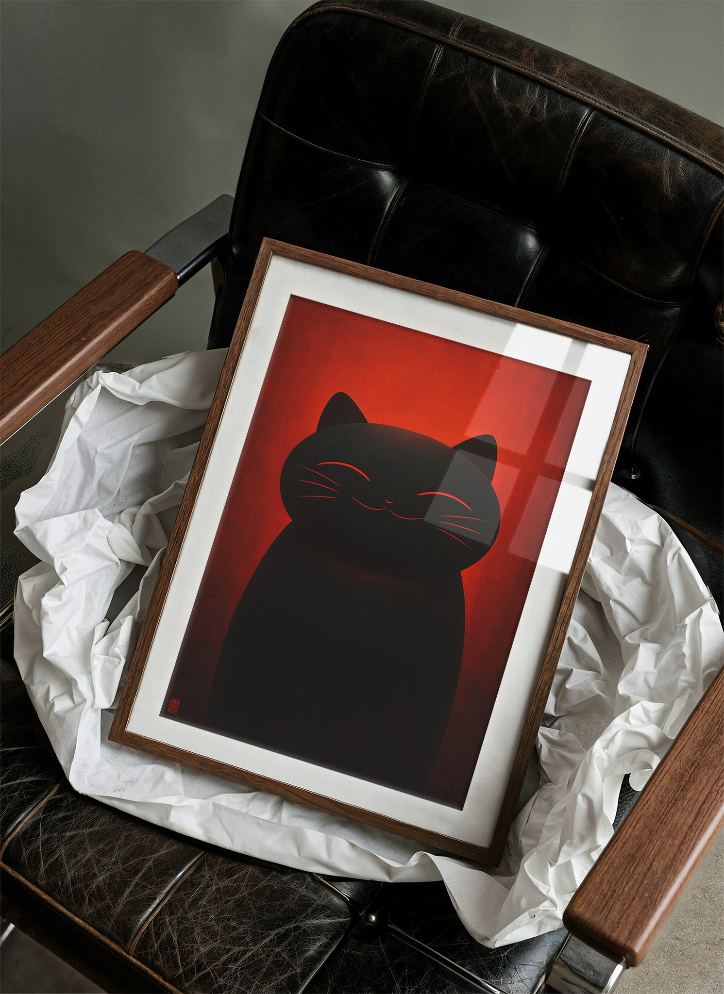 Black Cat Basks In Crimson Light