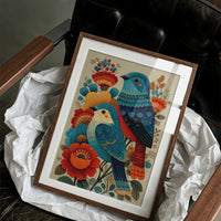 Blue Bird Sings Among Coral Blooms