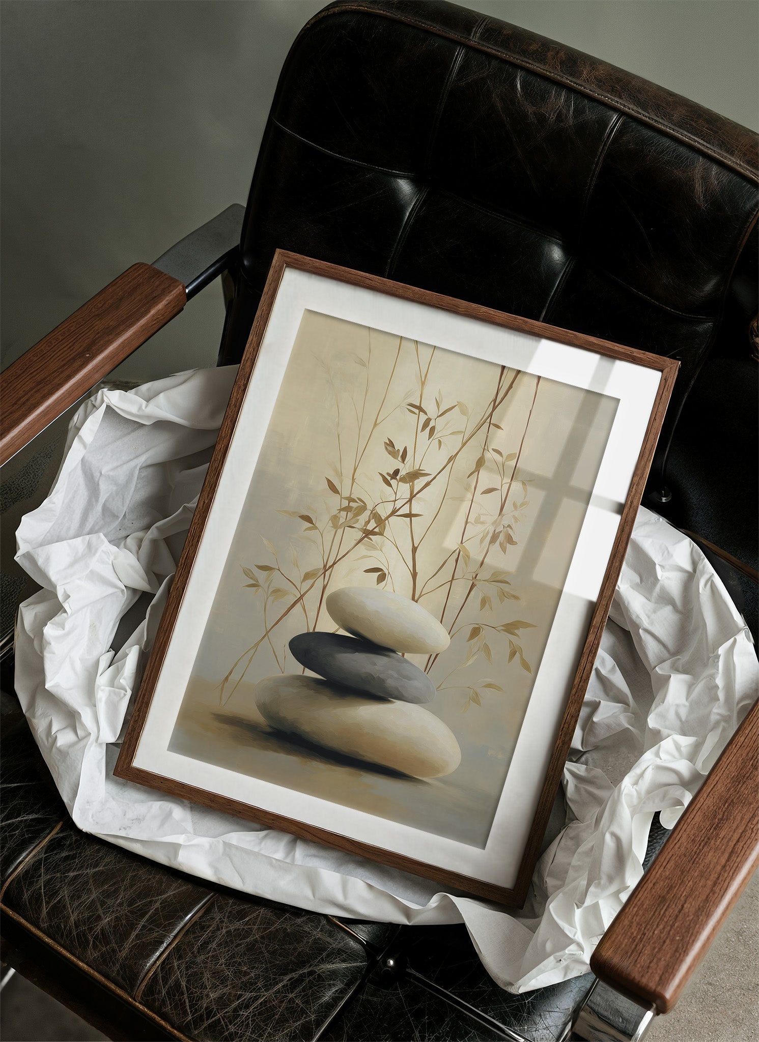 Stones Rest Among Bamboo Leaves