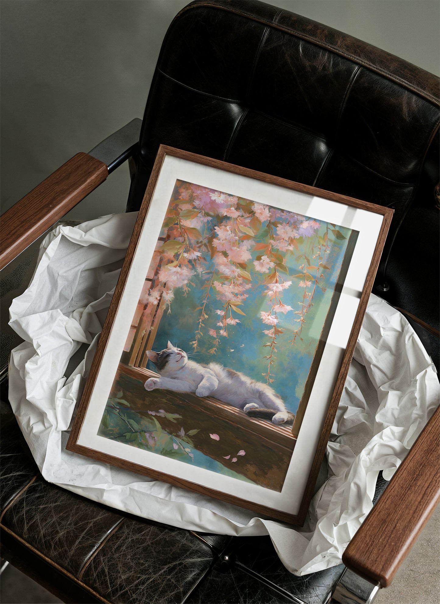 Cherry Blossoms Dance Above Sleeping Cat