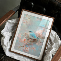 Blue Bird Rests Among Cherry Blossoms