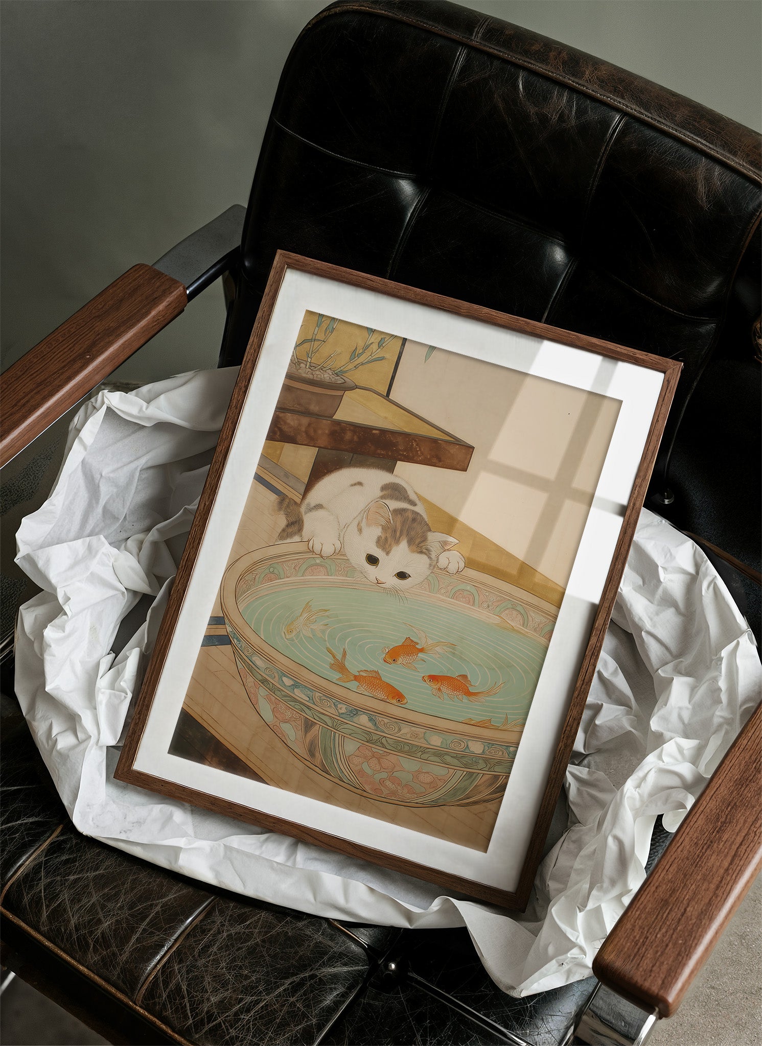 Curious Cat Meets Koi Below