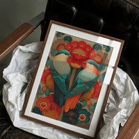 Birds Dance Among Crimson Blooms