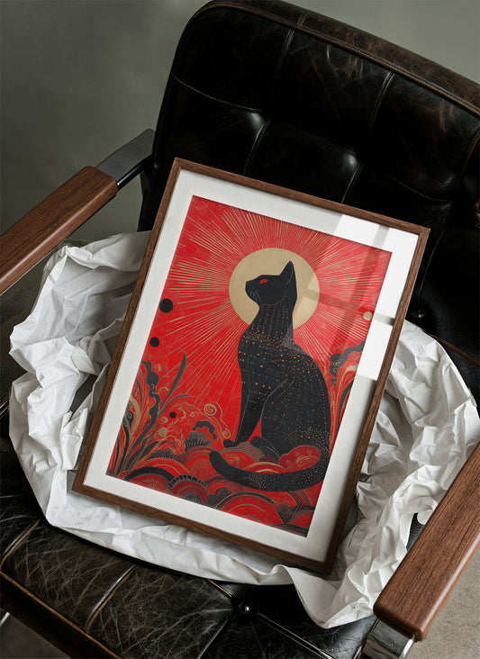 Celestial Cat Guards Crimson Dawn