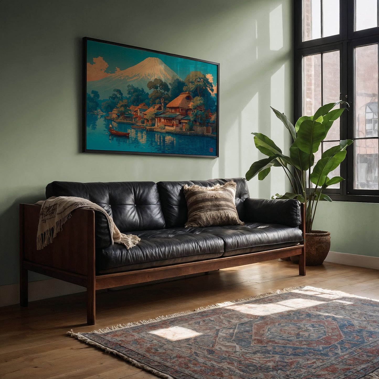 Morning Light Bathes Mount Fuji's Village