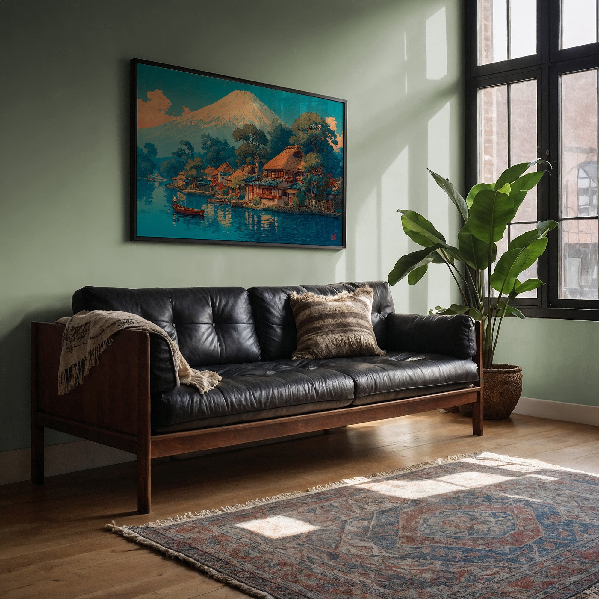 Morning Light Bathes Mount Fuji's Village