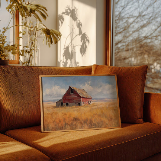 Weathered Red Against Golden Fields