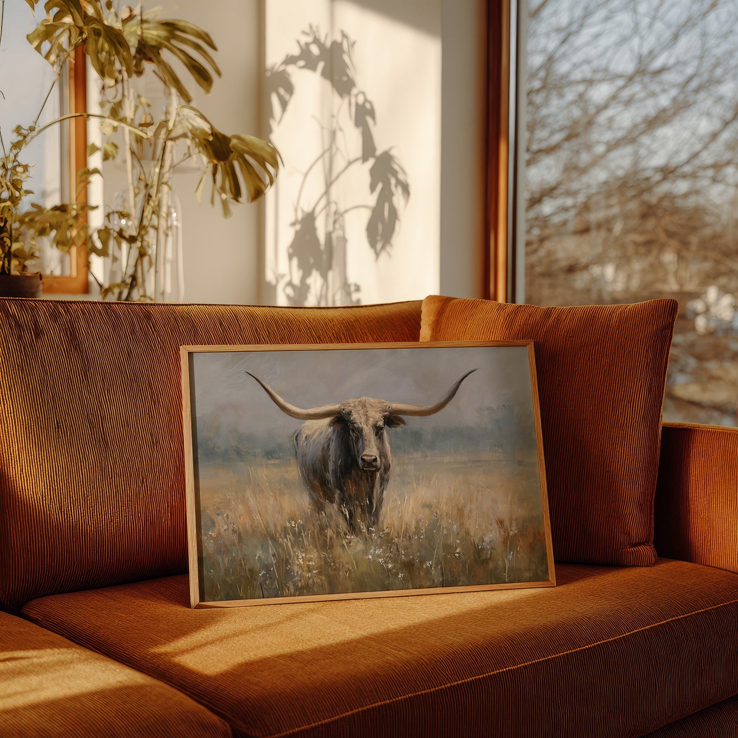 Longhorn Among Meadow Wildflowers