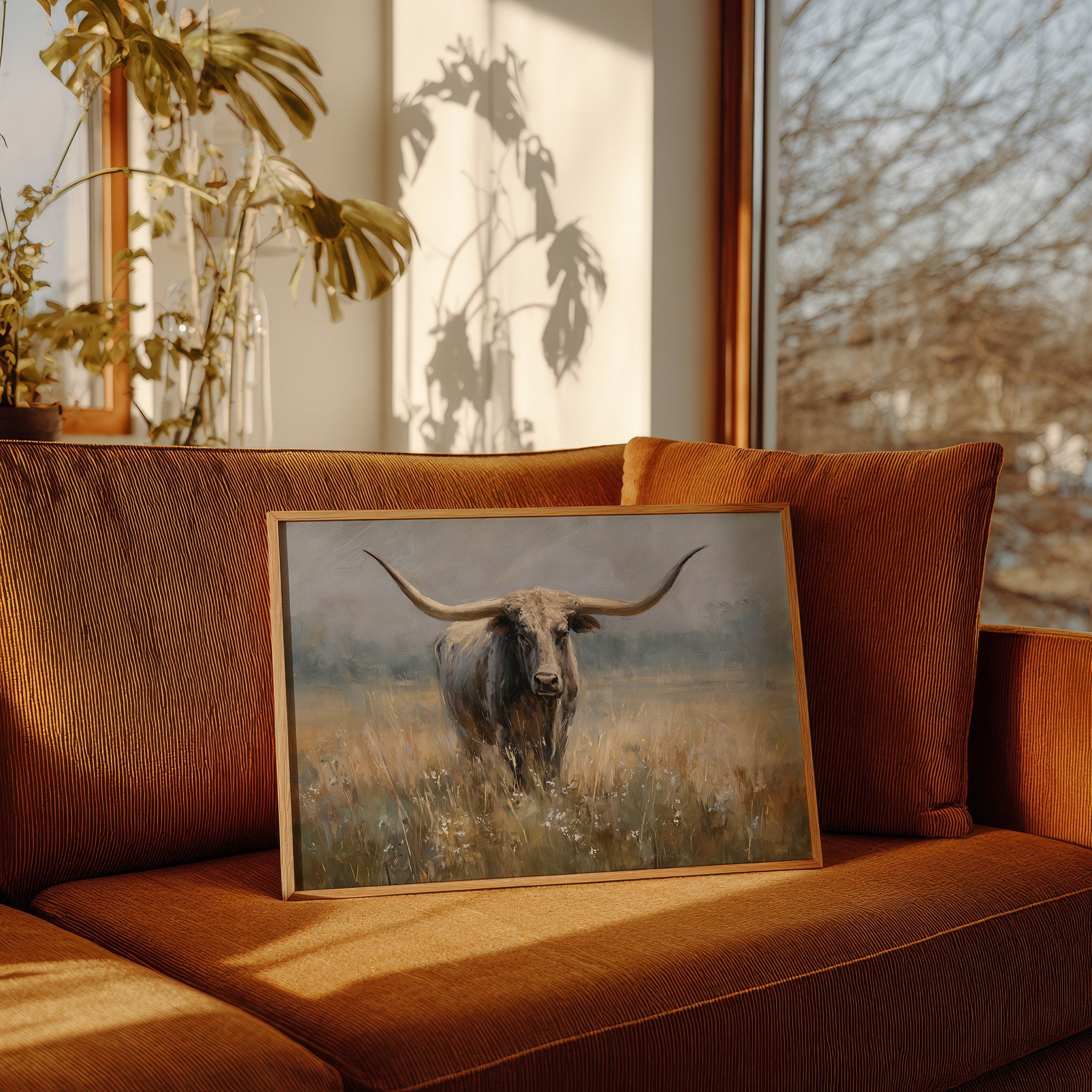 Longhorn Among Meadow Wildflowers