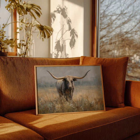 Longhorn Among Meadow Wildflowers