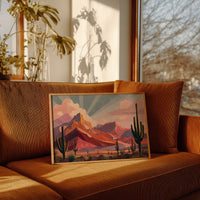 Saguaros Bathe In Coral Light