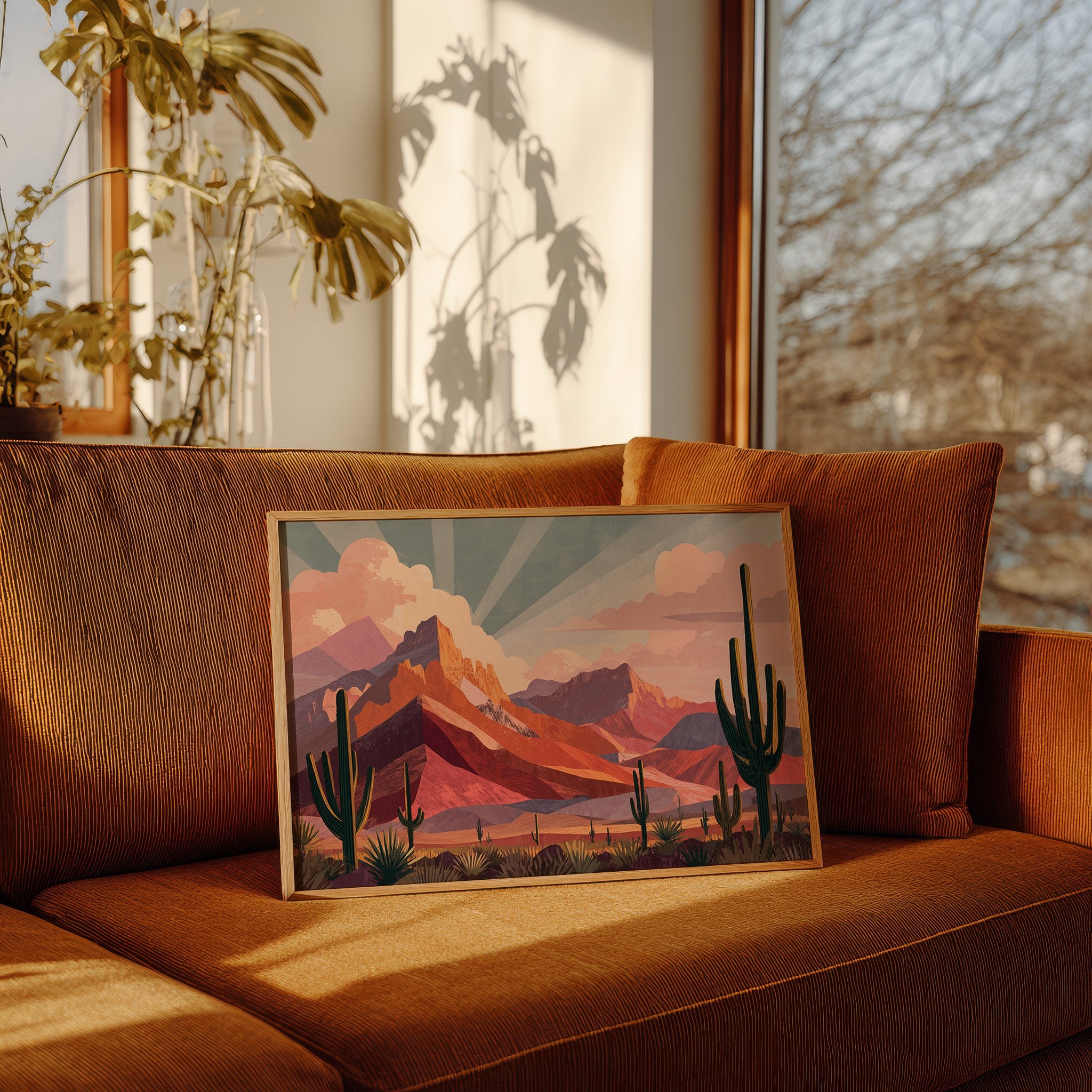 Saguaros Bathe In Coral Light