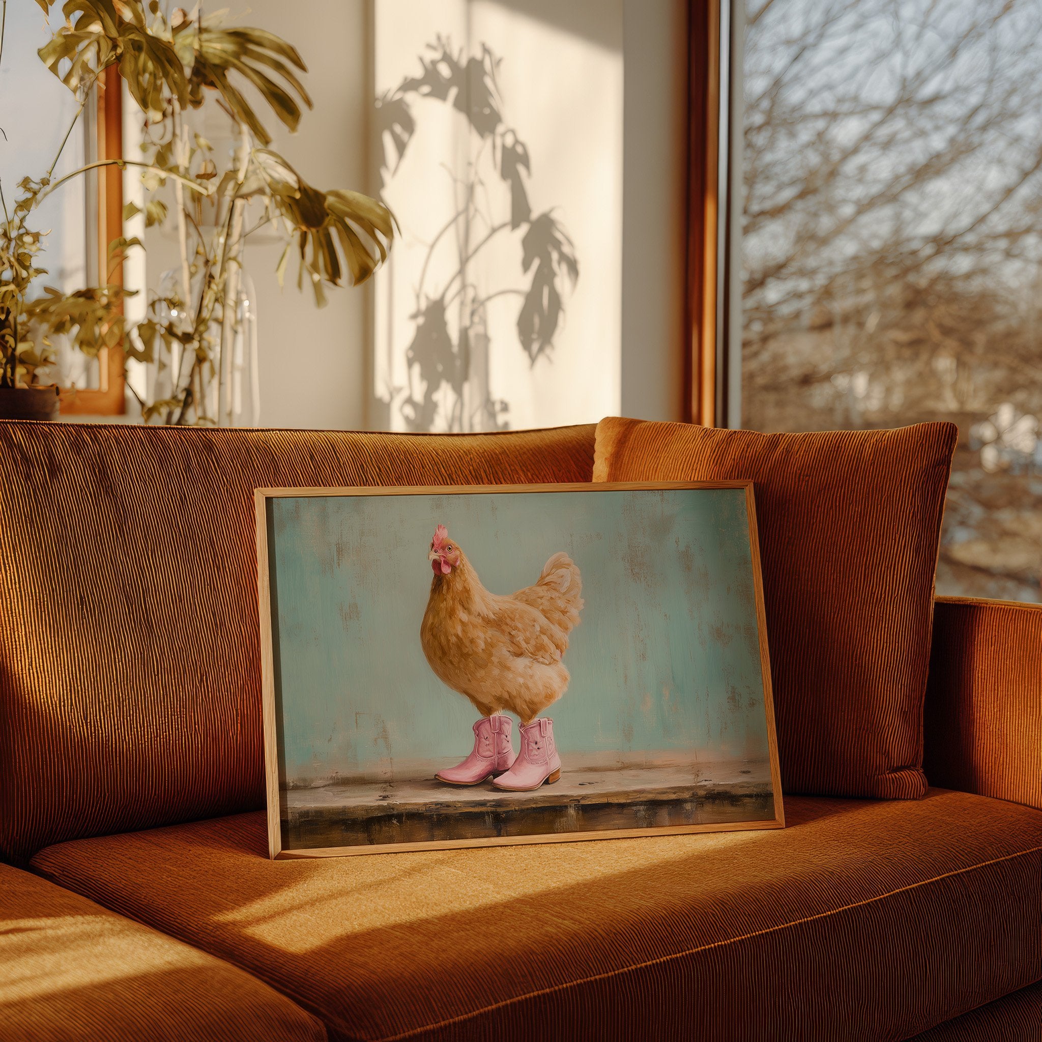 Hen Struts In Pink Boots