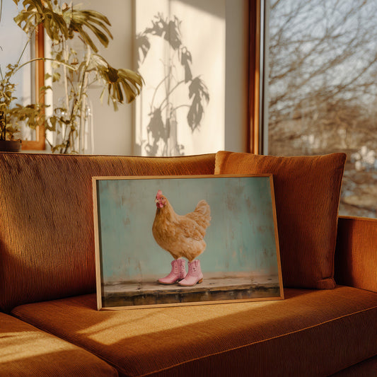 Hen Struts In Pink Boots
