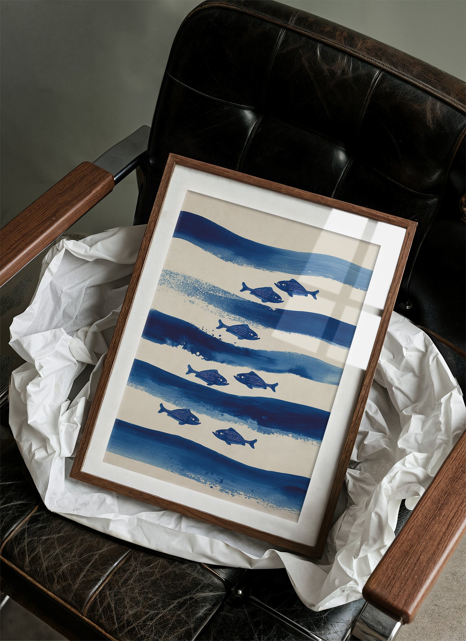 Blue Fish Swim Between Waves