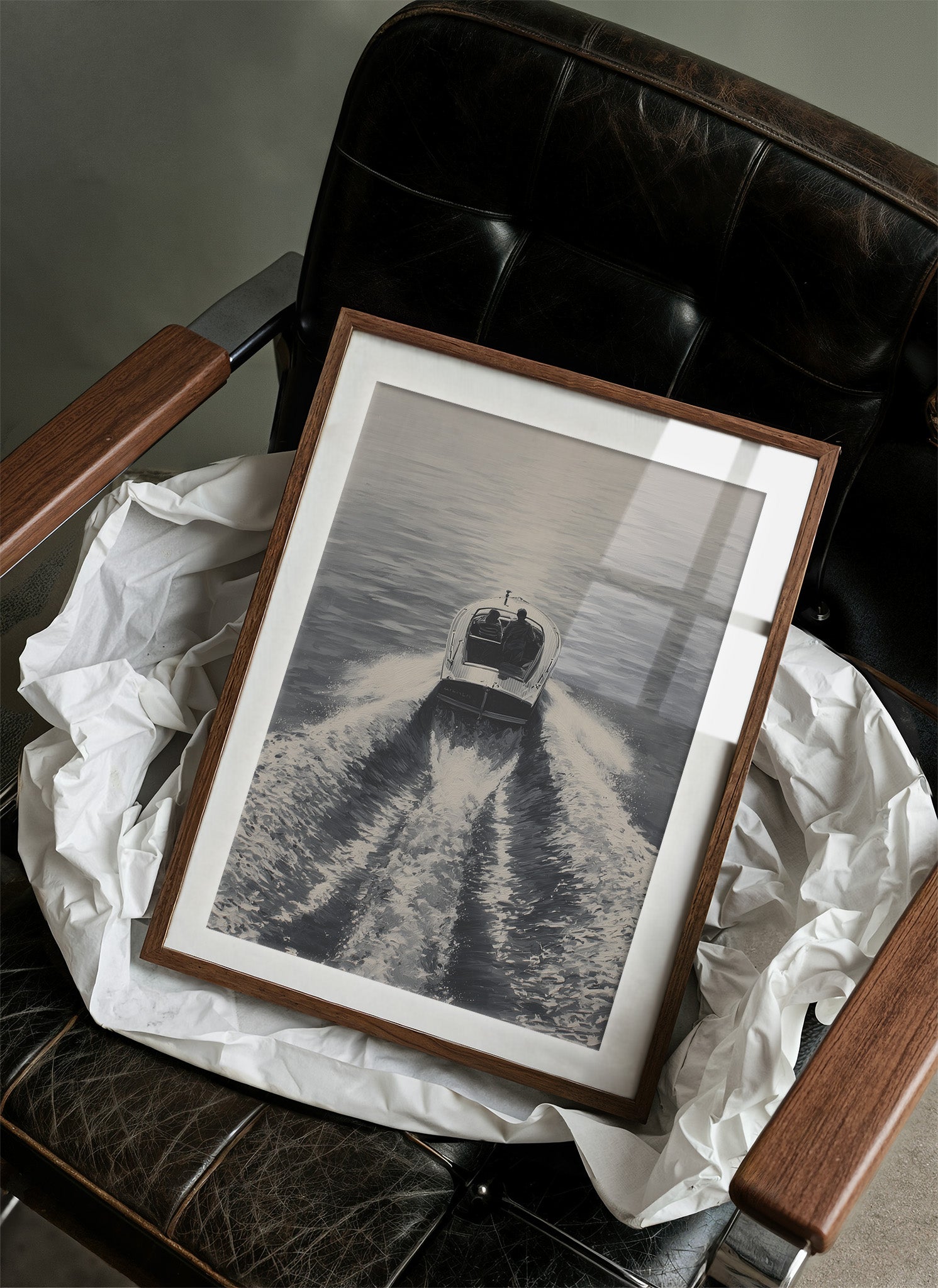 Speedboat Cuts Through Morning Fog