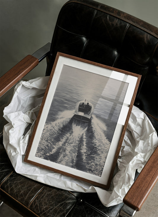 Speedboat Cuts Through Morning Fog