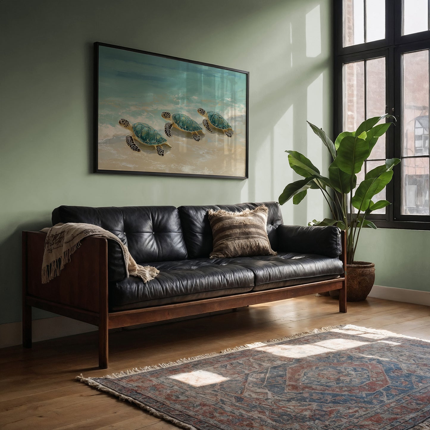 Sea Turtles Drift Through Turquoise