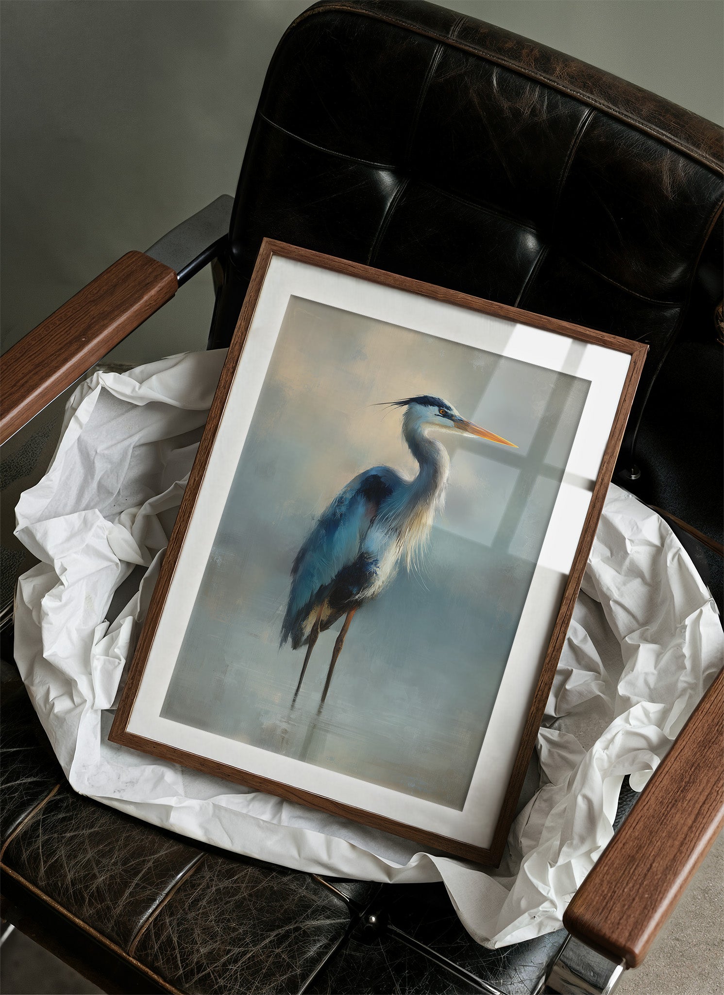 Heron Waits In Misty Blue