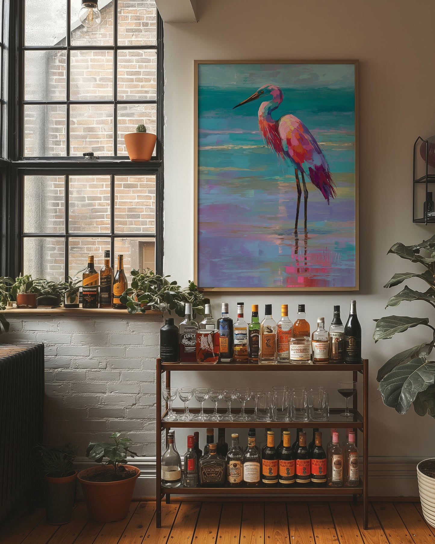 Flamingo Whispers Against Teal Tides