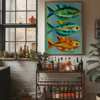 Geometric Trio Glides Through Aqua Depths