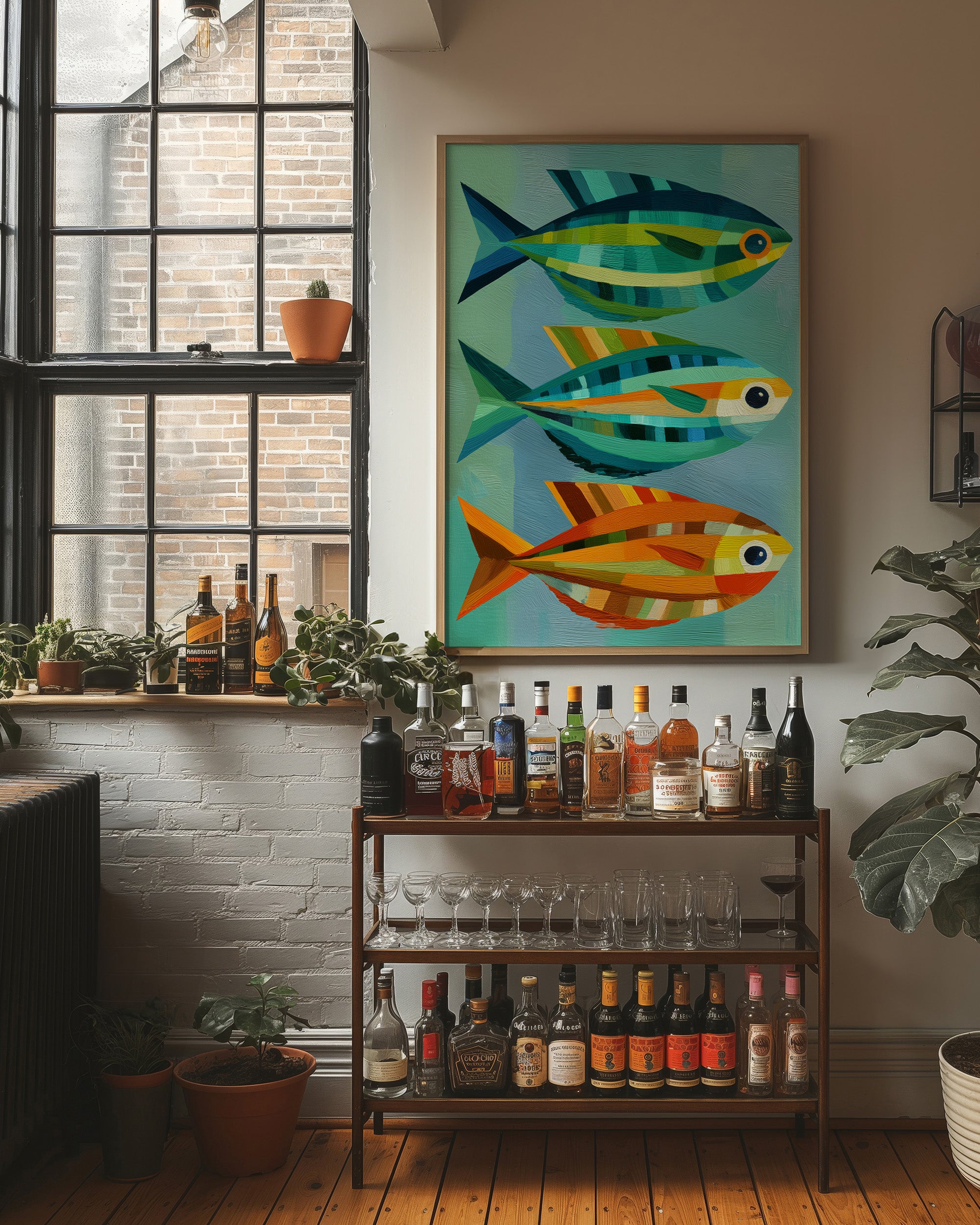 Geometric Trio Glides Through Aqua Depths