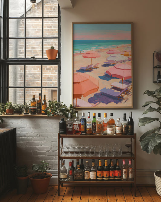 Pastel Parasols Dot Golden Shores