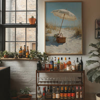 Solitary Parasol Awaits Seaside Return