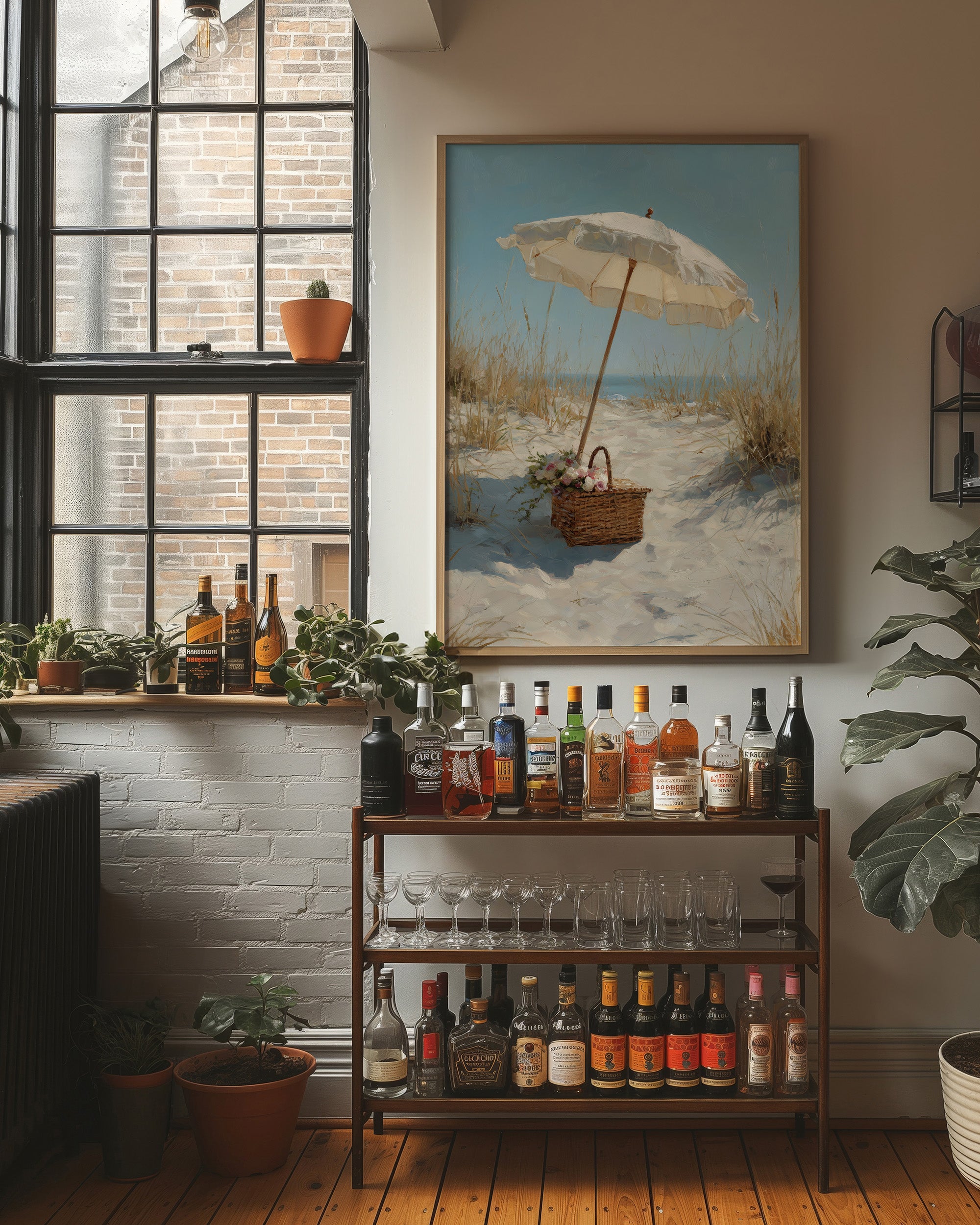 Solitary Parasol Awaits Seaside Return