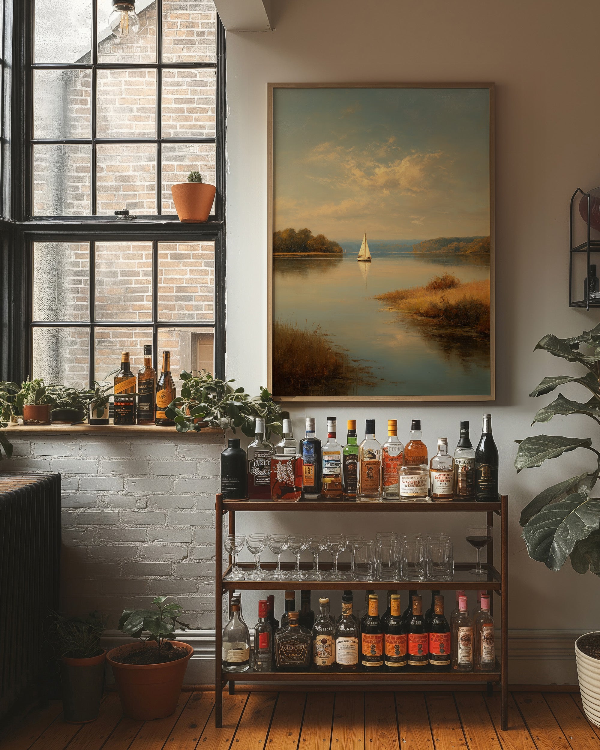 Solitary Sail Through Golden Harbor