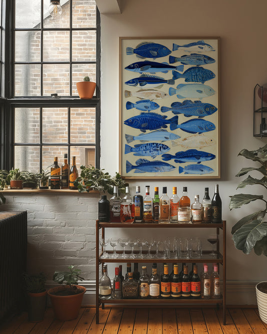 Indigo Currents Swim Against Canvas Tide