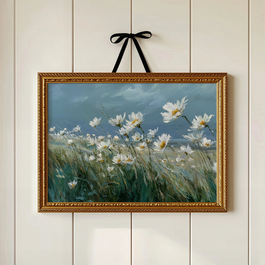 Coastal Daisies Dance Against Stormy Skies