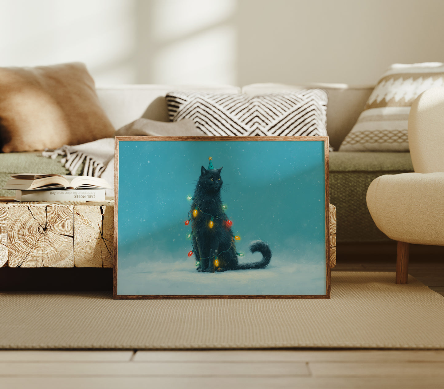 Festive Feline Adorned in Holiday Glow
