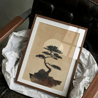 Bonsai Silhouette Against Rising Moon