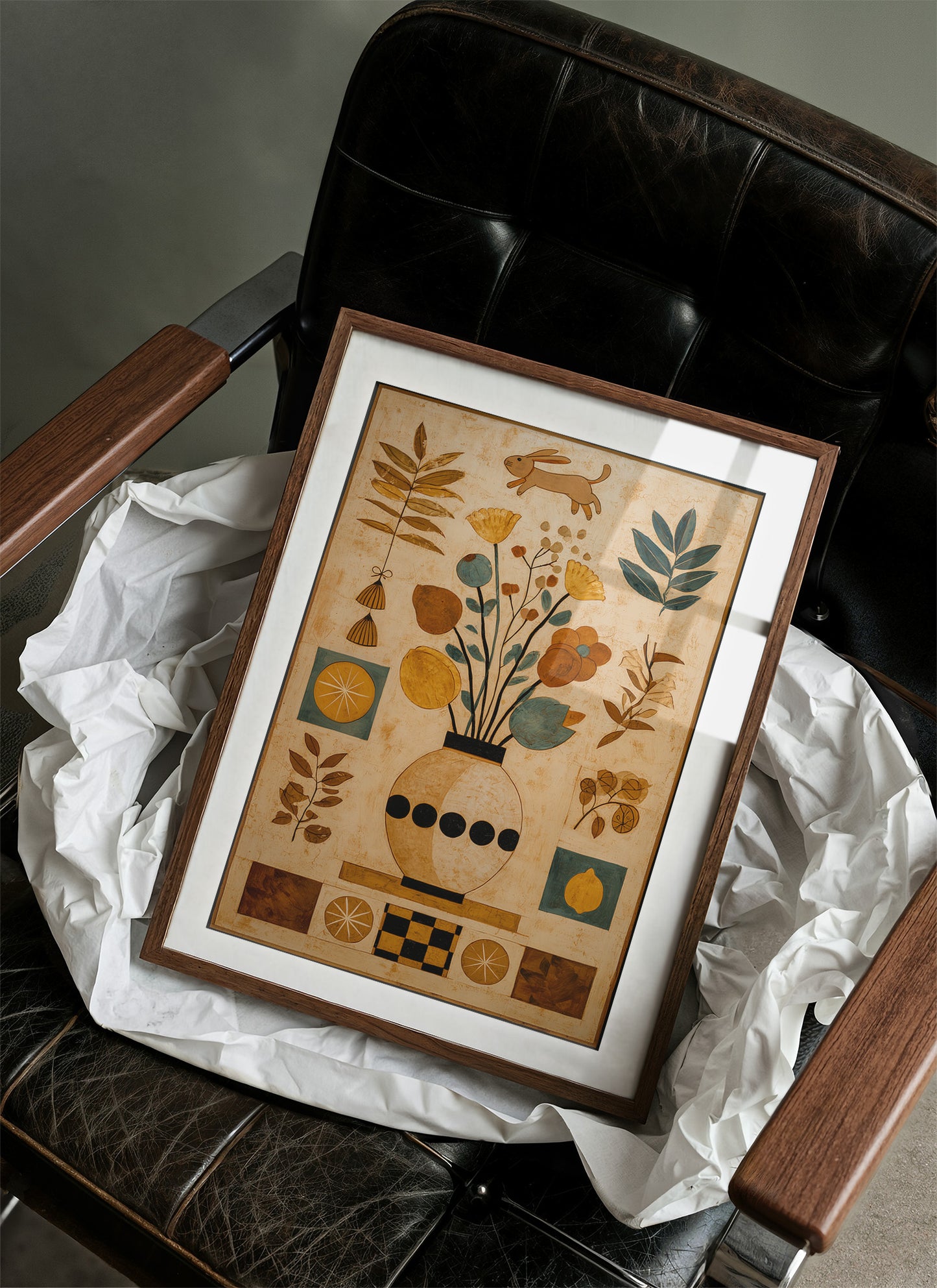 Woodland Whimsy: Leaping Rabbit Among Flora